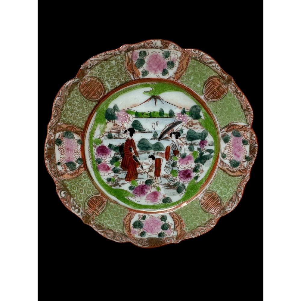 6 Antique 19C Meiji Era Nagoya Kawamatsu Japanese Geisha Porcelain Plates 6"